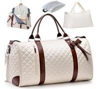 GARPROVM Garment Duffle Bags for Travel, 3 in 1 Convertible Garment Bags 2 Bags Design with Separated Bags, Waterproof Carry On Luggage Bag for Wrinkle-Free Short Trip, Weekender Bag for Women, Beige