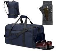 GARPROVM Garment Duffle Bags for Travel, 4 in 1 Convertible Garment Bags with Separated Suit Bag Shoe Compartment, Waterproof Carry On Luggage Bag Backpack Weekender Bag for Short Trip, Navy