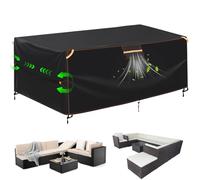 GARPROVM Patio Furniture Covers Waterproof, 230x165x80cm Outdoor Furniture Cover, 420D Garden Sofa Cover with Vent, Straps, Handles, Buckles, Drawstring, Black + Orange Stitching + Reflective Strips