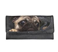 Garronmavis 3D Pug Dog Slim Wallets for Girl, Denim Pocket Dogs Painting Large Capacity Wallet, Pet Lover Purse Magnetic Closure