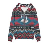 Garronmavis Boho Rhombic Stripes Women's Zip Up Hoodie Geometric Stripe Long Sleeve Fall Y2K Sweatshirts Navajo Hooded Jacket for Casual, Daily Wear, Office - 5XL