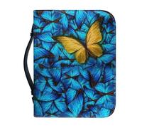 Garronmavis Butterfly Painting Bible Cover for Women, Blue Morpho Zippered Bible Carrying Case, Butterflies Art Bible Carrier - L