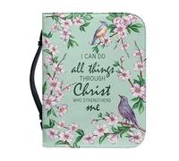 Garronmavis Flower Birds Lord Quote Women's Bible Cover God Saying Bible Bag with Pockets Floral Arts Bible Case for Pilgrimage - M
