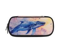 Garronmavis Flying Whale Pencil Bag School Supplies, Ocean Whale Mountain Multi-Slot Pen Pouch Stationery Storage Organizer, Large Capacity Women Stationery Pen Bag