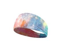 Garronmavis Gradient Pink Blue Galaxy Mens Elastic Wide Headbands Starry Sky Sport Headband Cosmic Space Workout Head Bands