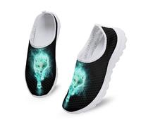 Garronmavis Lightning Turquoise Wolf Running Sneakers, Wolves Painting Athletic Mesh Gym Shoe, Animal Art Casual Walking Shoes