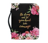 Garronmavis Lord Quote PU Leather Bible Case for Women, God Saying Watercolor Peony Bible Bag, Protective Bag - M