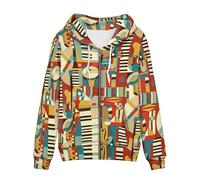 Garronmavis Musical Instrument Painting Women's Hoodies Guitar Piano Fall Jacket Full Zip Up Y2K Jackets Abstract Art Casual Teen Girl Long Sleeve Crop Tops Zip Up Hoodie - XL