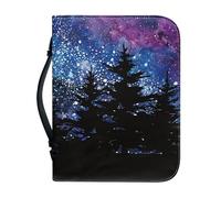 Garronmavis Pine Trees Starry Sky PU Leather Bible Case for Women, Van Gogh Bible Bag, Impressionism Art Bible Protective Bags - M