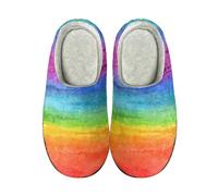 Garronmavis Rainbow Paintings House Slippers for Women Colorful Gradient Stripes Warm Slipper Aesthetic Art Bedroom Shoes 4-5