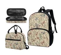 Garronmavis Retro Ditsy Flower 17 In Middle School Schoolbag, College Daisy Floral Red Purple Lunch Box, Student Bohemia Flower Patterns Pencil Bag Boys Girls Youth Beige