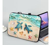 Garronmavis Sea Turtle Laptop Bag 15 Inch Computer Sleeve for Women Men Beach Starfish Padded Notebook Carrying Case with Handle Laptop Cover, Blue