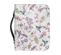 Garronmavis Sketch Flower Hummingbird Bible Cover, Watercolor Floral Birds Bible Case with Handle, L