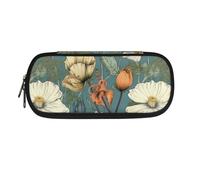 Garronmavis Vintage Shirley Portable Pencil Pouch with Zipper Pocket, Retro Plants Flower Multi-Slot School Office Supplies, Pen Pouch Stationery Storage Organizer
