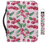 Garronmavis Watercolor Cherry Bible Case for Girls Cherries Paintings Bible Bag Bible Case with Pocket Fruit Art Handle Keychain - M