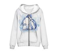 Garronmavis Watercolor Parent & Children Penguins Women's Active Zip Up Hoodie Penguin Family Fall Teen Girl Workout Jacket Animal Art Casual Y2K Sweatshirts for Hiking - L