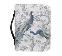 Garronmavis Watercolor Peony Peacocks PU Leather Bible Case for Women, Flower Peacock Bible Bag, Animal Art Bible Protective Bag - L