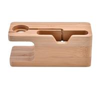 Garsent Bamboo Charging Station Dock, Wood Charging Stand for iWatch & iPhone, Lightweight Design, 2-in-1 Bamboo Cradle for Watch & iPhone