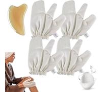 Garshana Gloves Raw Silk Massage Gloves Ayurvedic Massage, Natural Raw Silk Gloves Garshana with Elastic Wrist Bands, Ayurvedic Dry Brushing Gloves Tool for Body and Face Exfoliating Skin (4PCS)
