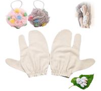 Garshana Gloves Raw Silk Massage Gloves, Natural Reusable Raw Silk Gloves Dry Brushing, for Exfoliating Bath Massage Scrubbing Glove, with Elastic Wrist Bands (white-2pcs)