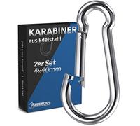GARSIDURO Stainless Steel Carabiner Set of 2 4 x 40 mm Snap Hook DIN 5299 Rustproof Fire Brigade Carabiner with Snap Lock Suitable as Key Ring or for Heavy Duty and Dog Lead