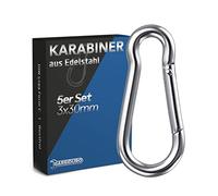 GARSIDURO Stainless Steel Carabiner | Set of 5 3 x 30 mm | Snap Hook DIN 5299 Rustproof | Fire Brigade Carabiner with Snap Lock Suitable as Key Ring or for Heavy Duty and Dog Lead