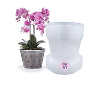 Garten lux Set of 10 Pcs. Transparent Orchid Pots with Drainage Holes Ø6.70 Inch 1.5L. Diameter 17cm and 10pcs.Saucers Plastic for Indoor Use
