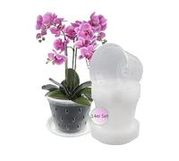 Garten lux Set of 14 Transparent Orchid Pots with Drainage Hole Diameter 14 cm 1 L and 14 Pieces Saucers Plastic Plant Pots Flower Pots for Orchids for Indoor Use