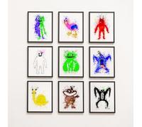 Garten of ban ban and friends splash effect wall prints, set of 9 unframed A4 Garten of ban ban cartoon wall art prints, Super colourful prints for kids room