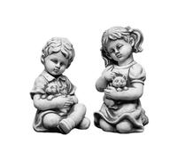 gartendekoparadies.de Boy and girl with animals, stone figure H. 24/26 cm, 8 kg, gray, frost-proof made of cast stone for outdoor use