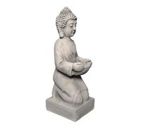gartendekoparadies.de Buddha statue on a pedestal, stone figure, H. 43 cm, 9 kg, gray, frost-proof made of cast stone for outdoor use