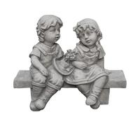 gartendekoparadies.de Children's figures on the bench, stone figure H. 32 cm, 11 kg, gray, frost-proof made of cast stone for outdoor use