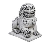 gartendekoparadies.de Female Guardian Lion Chinese Shishi Fu Dogs, Stone Figurine, H. 38 cm, 24 kg, Grey, Frost-Proof Cast Stone for Outdoor Use