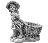 gartendekoparadies.de Girl with flower pot Planter made of cast stone, H. 41 cm, 1 liter, 10 kg, gray, frost-proof for outdoor use