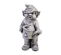 gartendekoparadies.de Gnome flower friend, stone figure, height 40 cm, 10 kg, grey, frost-proof made of cast stone for outdoor use