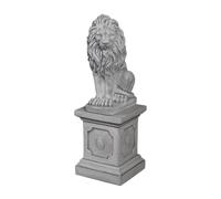gartendekoparadies.de Lion Statue on Stone Base Grey Cast Stone 92cm Height Classic Gate Keeper Garden Driveway (Left)