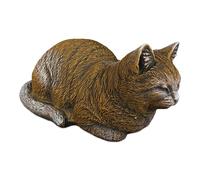 gartendekoparadies.de Lying cat brown, stone figure, H. 17 cm, 8.5 kg, brown, frost-proof made of cast stone for outdoor use