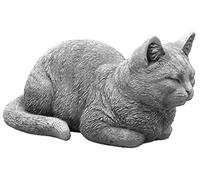 gartendekoparadies.de Lying cat, stone figure, H. 17 cm, 8.5 kg, gray, frost-proof made of cast stone for outdoor use