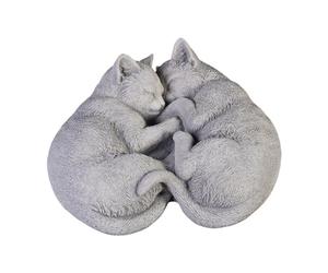 gartendekoparadies.de Sleeping cat pair, stone figure, H. 12 cm, 29 x 30 cm, 8 kg, gray, frost-proof made of cast stone for outdoor use