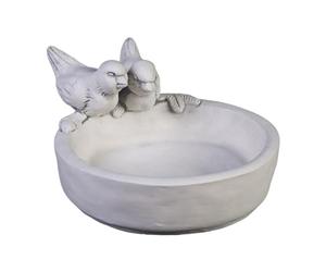 gartendekoparadies.de Solid Bird Bath with Bird Design, Length 36 cm, Width 30, Bowl Height 7 cm, Grey, Weight 7 kg, Made of Frost-resistant Cast Stone