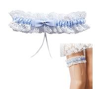 Garter Belts Bridal Wedding Garter, Blue Lace Stretch Lace Bow Tie Leg Ring Cute Lace Leg Band Elastic Leg Ring with Flower Prom Dance Cosplay Party for Bridal Bridesmaid