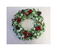 GARTHWAITE NURSERIES® : - UK Stockist : - 18" Christmas Wreath Decoration/Door Artificial Xmas Red Pomegranates, Variegated Holly, Cherries & Snow