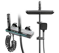 GartistGo 4-in-1 Digital LED Shower System Piano Key Control with Rainfall Head, Handheld Spray, Jet Sprayer & Tub Spout, Thermostatic Shower Faucet Set with Temperature Display