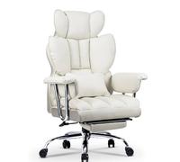 Gartistgo Ergonomic High Back Leather Office Chair with Footrest & Recline in White Gartistgo White