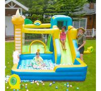 GartistGo Inflatable Bounce House for Kids, Dinosaur Themed Bouncy Castle with Slide, Ball Pit and Climbing Wall, Jumping Castle with Blower for Backyard, Party, Garden Play Centre (A-Dinosaur)