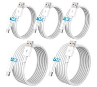 Gartmost 5pack USB A to C Cable【2 * 2M+3 * 1M】 Fast Charging 6A Quick Charger Cord, Compatible with iPhone 17/16/15, Galaxy S10 S9 S8 Plus, Note 10 9 8, LG V50 V40 G8 G7 (White)