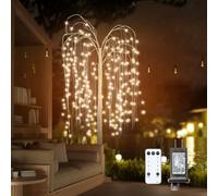 Garturects 6FT Lighted Willow Tree, Lighted Weeping Willow Artificial Tree with Light-Control for Thanksgiving Christmas Halloween Festival Decor, White