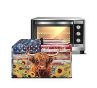 Garucesta Microwave Oven Dust Cover Decorative Air Fryer Toaster Oven Cover Countertop Microwave Protector for Indoor Kitchen Decor, L, Highland Cow American Flag Sunflower Print