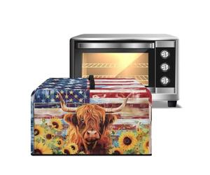 Garucesta Microwave Oven Dust Cover Decorative Air Fryer Toaster Oven Cover Countertop Microwave Protector for Indoor Kitchen Decor, L, Highland Cow American Flag Sunflower Print