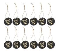 GARVALON 100Pcs Black Foil Stamped Round Thank You Tags with 25Cm Jute Strings, Paper Favor Tags for Party Decor, Bags, Wedding and Event Packaging